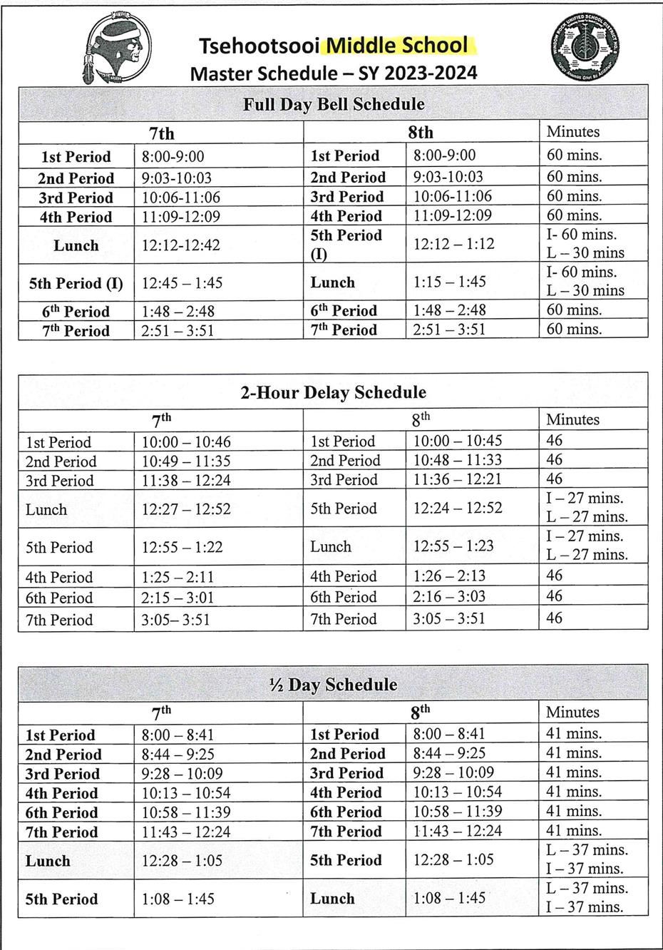 TMS Bell Schedule 2023-2024